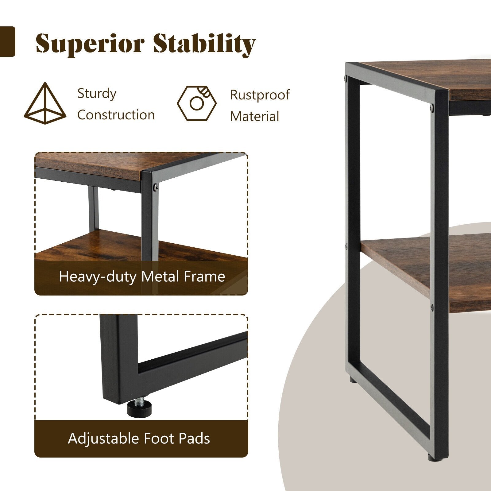 2 Pieces 2-Tier 20 Inch Square End Side Table for Living Room Bedroom, Rustic Brown End & Side Tables   at Gallery Canada