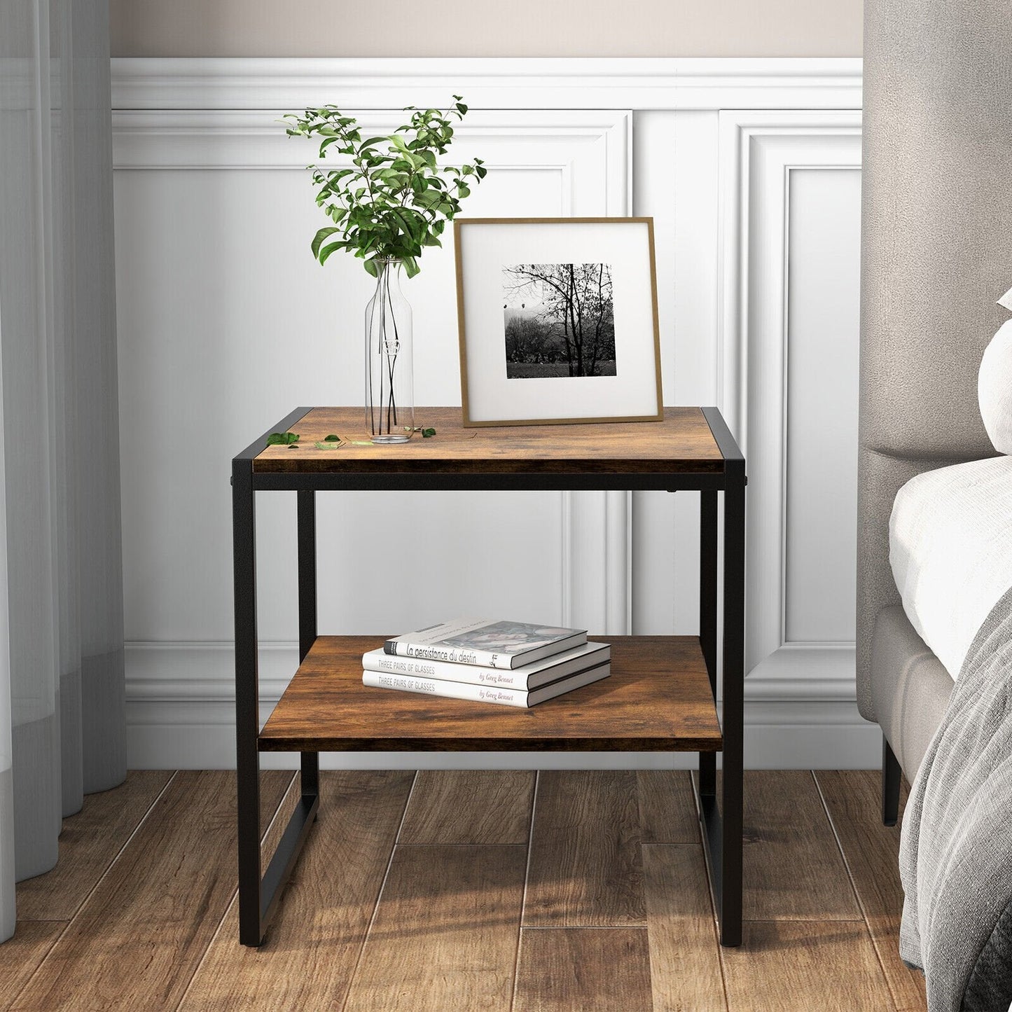 2 Pieces 2-Tier 20 Inch Square End Side Table for Living Room Bedroom, Rustic Brown End & Side Tables   at Gallery Canada