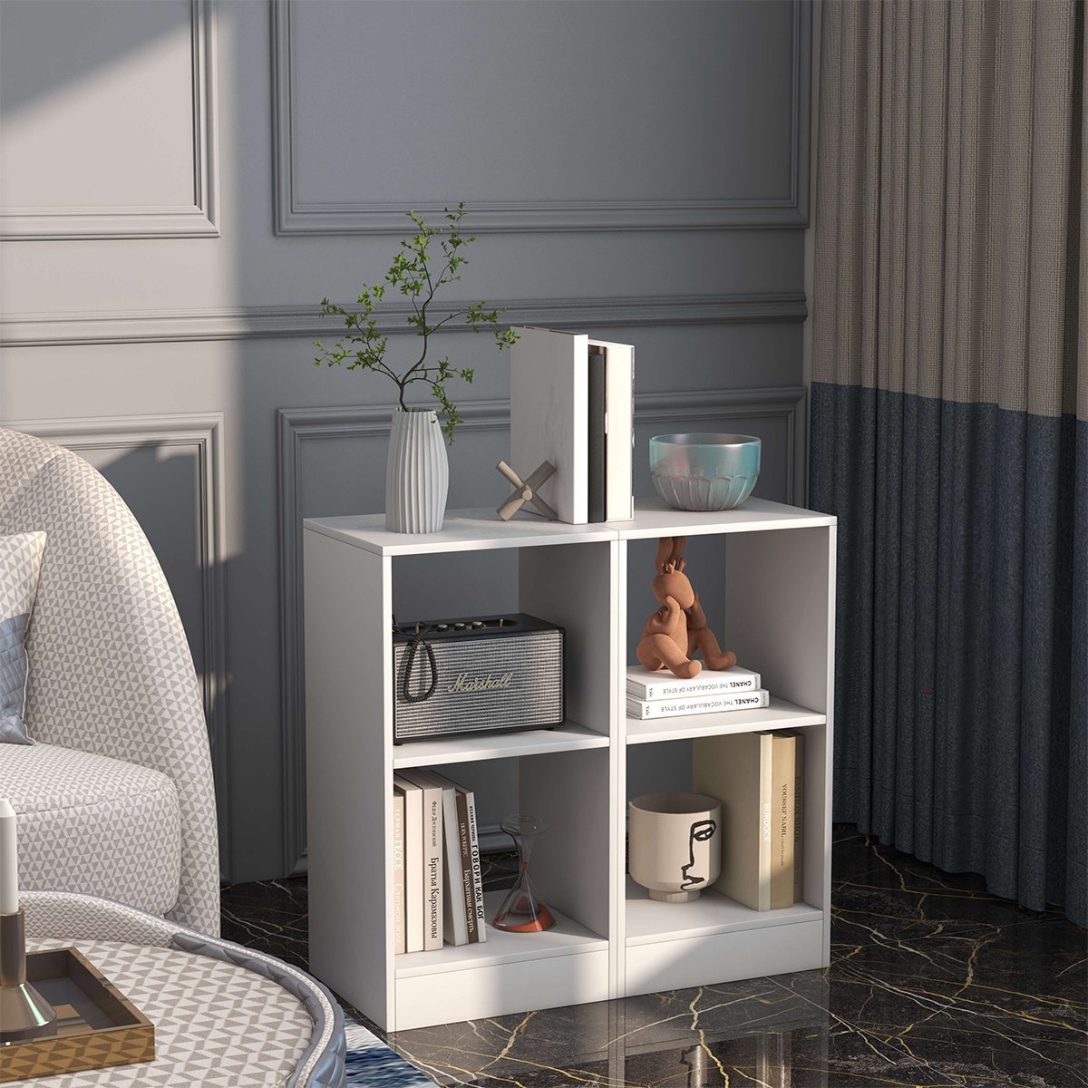 2 Pieces 2-tier Bookcase Set with Anti-toppling Device, White Bookcases   at Gallery Canada