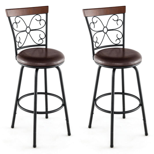 2 Pieces 24-30 Inch Adjustable PU Cushioned Swivel Barstools, Brown Bar Stools   at Gallery Canada