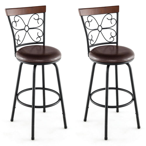 2 Pieces 24-30 Inch Adjustable PU Cushioned Swivel Barstools, Brown