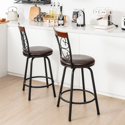 2 Pieces 24-30 Inch Adjustable PU Cushioned Swivel Barstools, Brown Bar Stools   at Gallery Canada