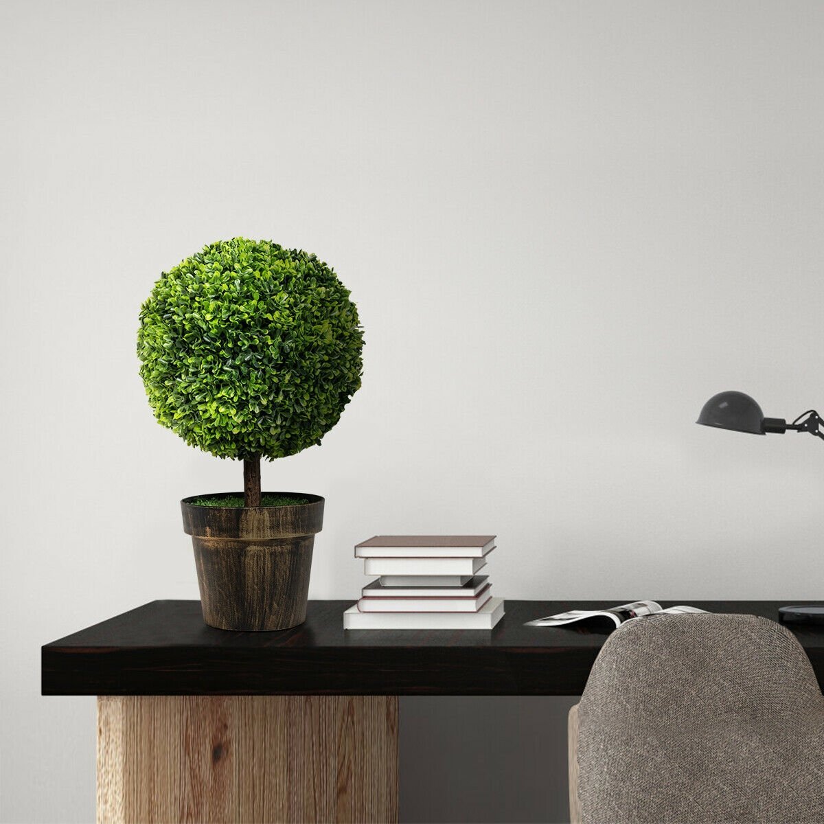 2 Pieces 24 Inch Artificial Boxwood Topiary Ball Tree for House and Office, Green Faux Plants   at Gallery Canada