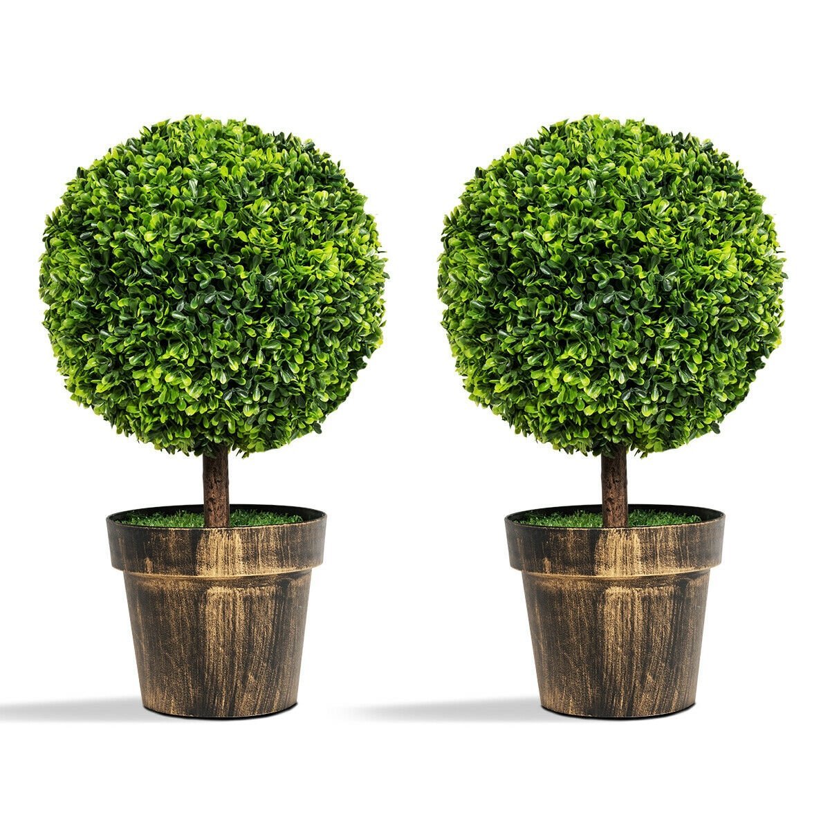 2 Pieces 24 Inch Artificial Boxwood Topiary Ball Tree for House and Office, Green Faux Plants   at Gallery Canada