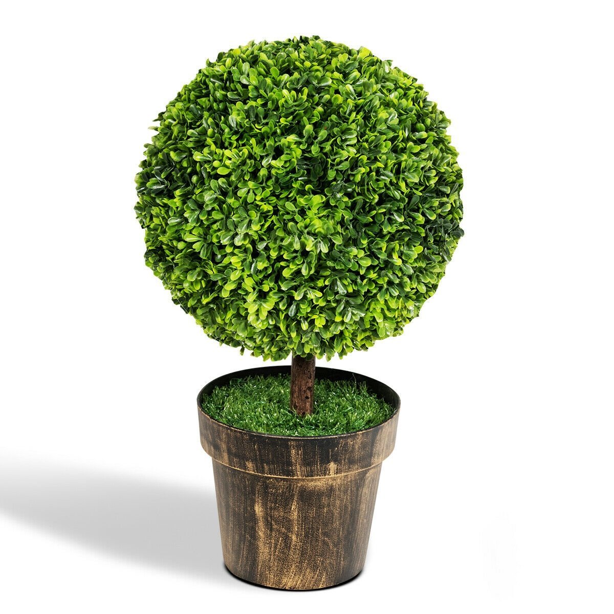 2 Pieces 24 Inch Artificial Boxwood Topiary Ball Tree for House and Office, Green Faux Plants   at Gallery Canada