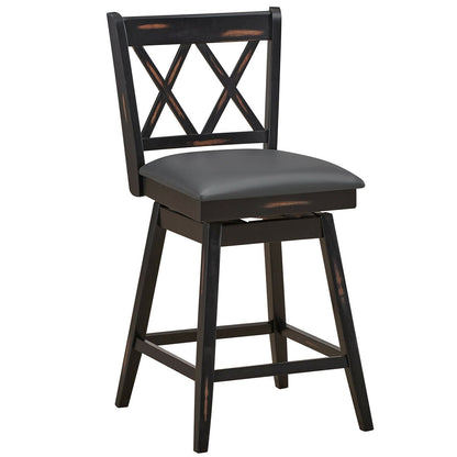 2 Pieces 24 Inch Swivel Counter Height Barstool Set with Rubber Wood Legs, Black Bar Stools   at Gallery Canada