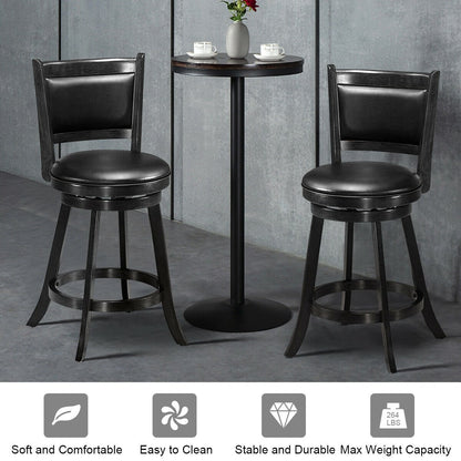 2 Pieces 24 Inch Swivel Counter Stool Dining Chair Upholstered Seat, Black Bar Stools   at Gallery Canada