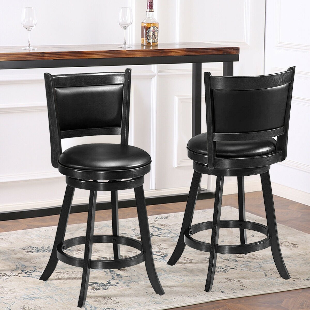 2 Pieces 24 Inch Swivel Counter Stool Dining Chair Upholstered Seat, Black Bar Stools   at Gallery Canada