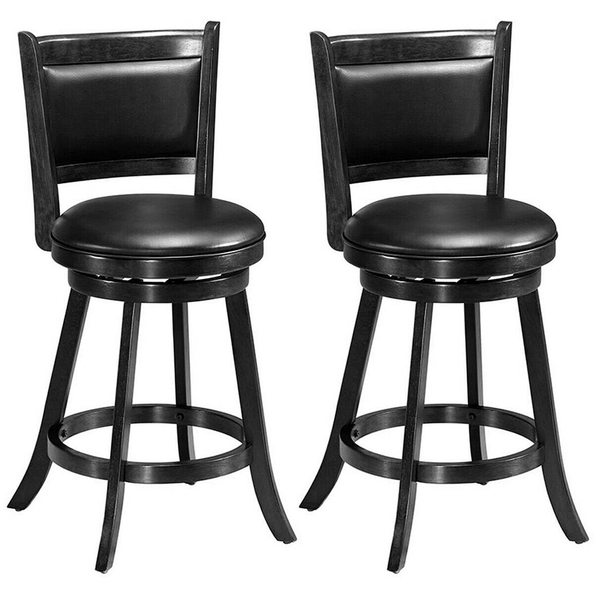 2 Pieces 24 Inch Swivel Counter Stool Dining Chair Upholstered Seat, Black Bar Stools   at Gallery Canada