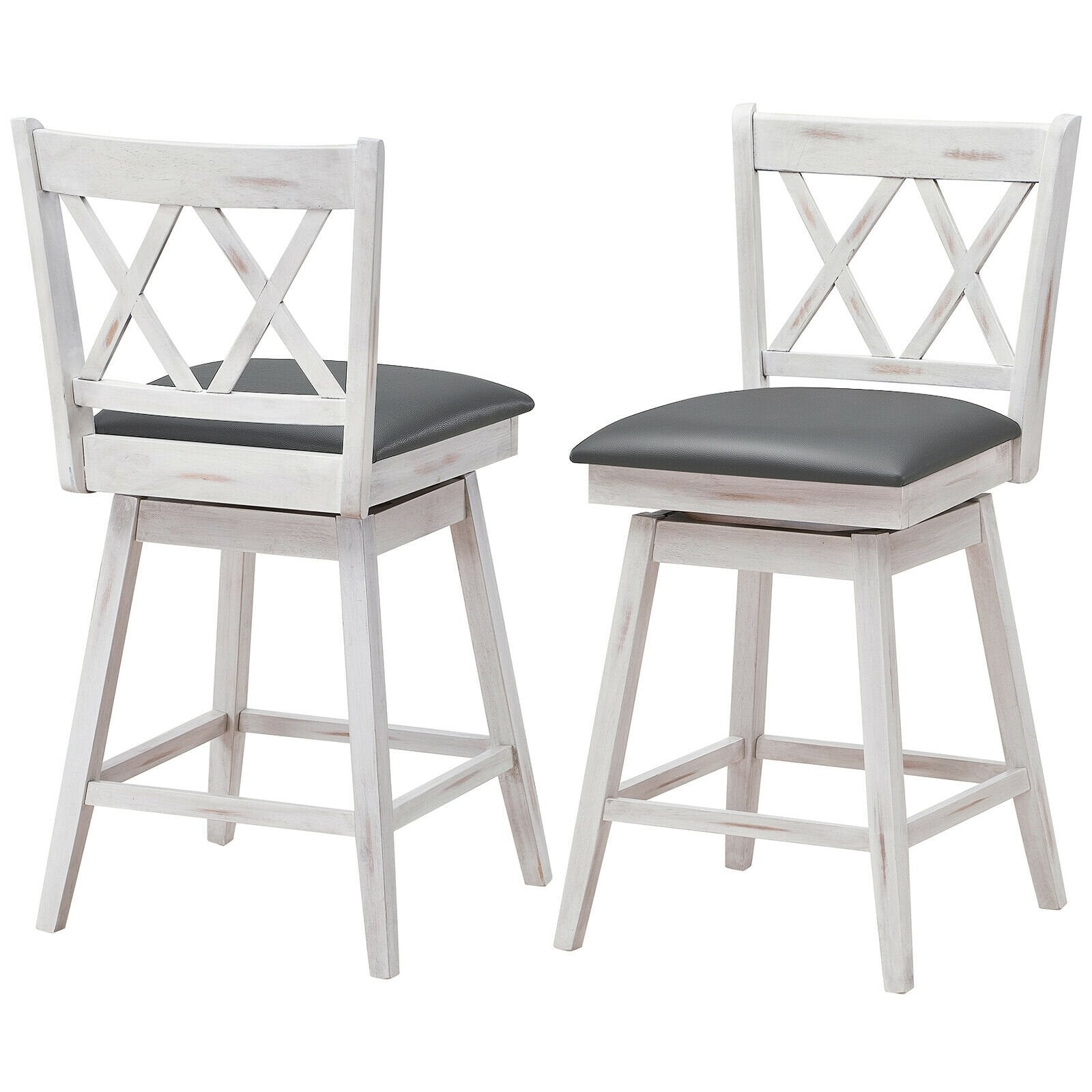 2 Pieces 24 Inches Swivel Counter Height Barstool Set with Rubber Wood Legs, White Bar Stools   at Gallery Canada