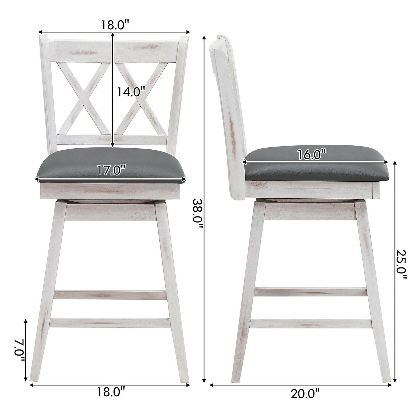 2 Pieces 24 Inches Swivel Counter Height Barstool Set with Rubber Wood Legs, White Bar Stools   at Gallery Canada