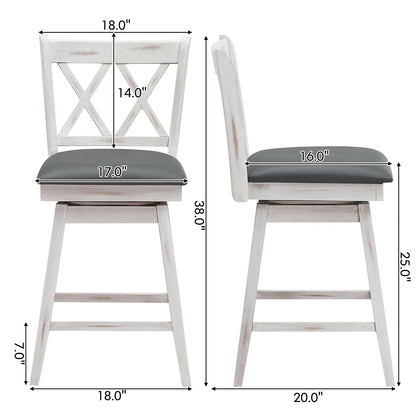 2 Pieces 24 Inches Swivel Counter Height Barstool Set with Rubber Wood Legs, White Bar Stools   at Gallery Canada