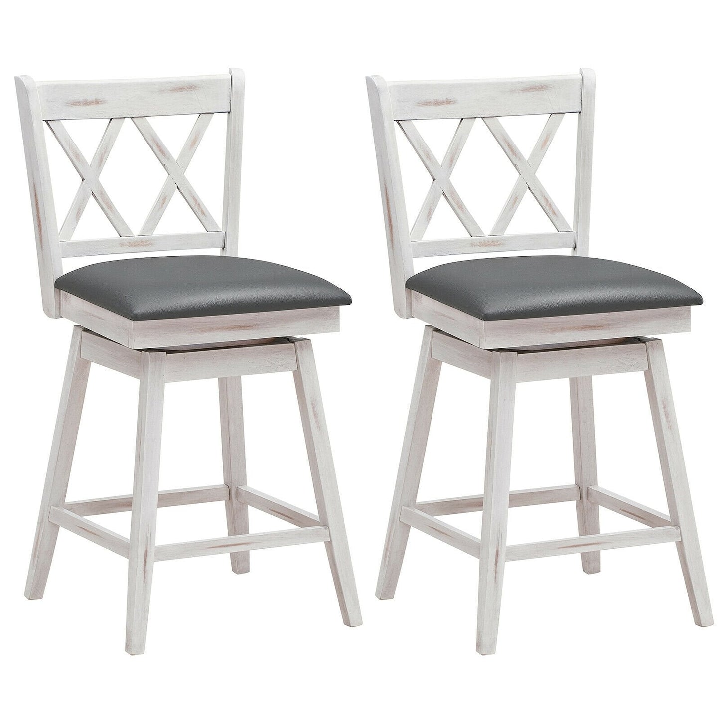 2 Pieces 24 Inches Swivel Counter Height Barstool Set with Rubber Wood Legs, White Bar Stools   at Gallery Canada