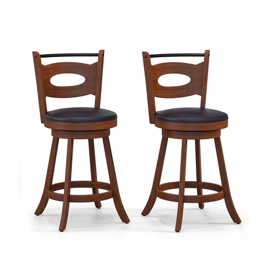 2 Pieces 24/29 inch Swivel Bar Stools with Curved Backrest and Seat Cushions-24 inches, Brown Bar Stools   at Gallery Canada