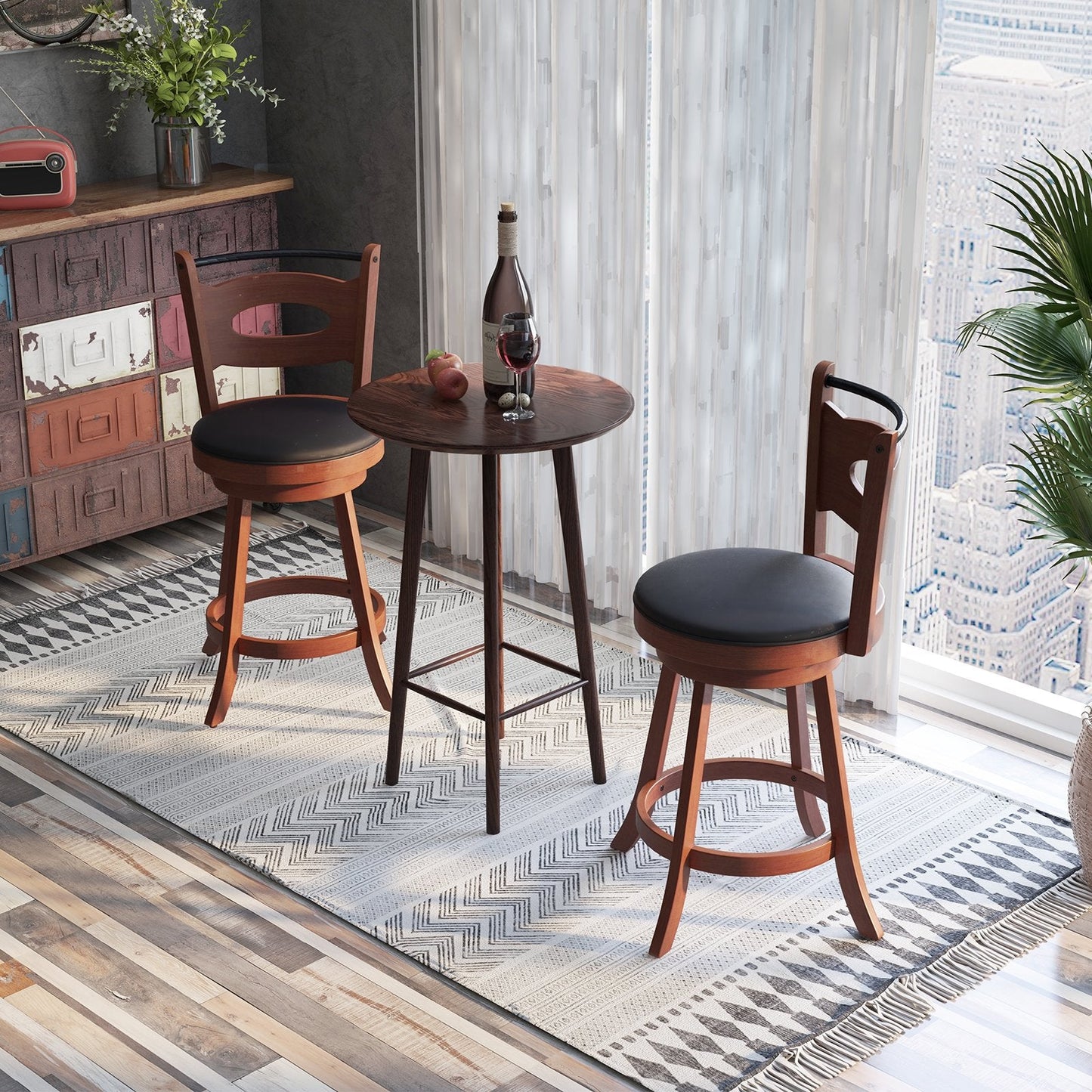 2 Pieces 24/29 inch Swivel Bar Stools with Curved Backrest and Seat Cushions-24 inches, Brown Bar Stools   at Gallery Canada