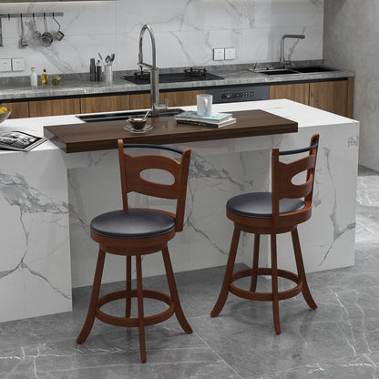 2 Pieces 24/29 inch Swivel Bar Stools with Curved Backrest and Seat Cushions-24 inches, Brown Bar Stools   at Gallery Canada