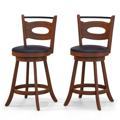 2 Pieces 24/29 inch Swivel Bar Stools with Curved Backrest and Seat Cushions-24 inches, Brown Bar Stools   at Gallery Canada