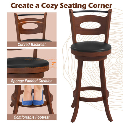 2 Pieces 24/29 inch Swivel Bar Stools with Curved Backrest and Seat Cushions-29 inches Bar Stools   at Gallery Canada