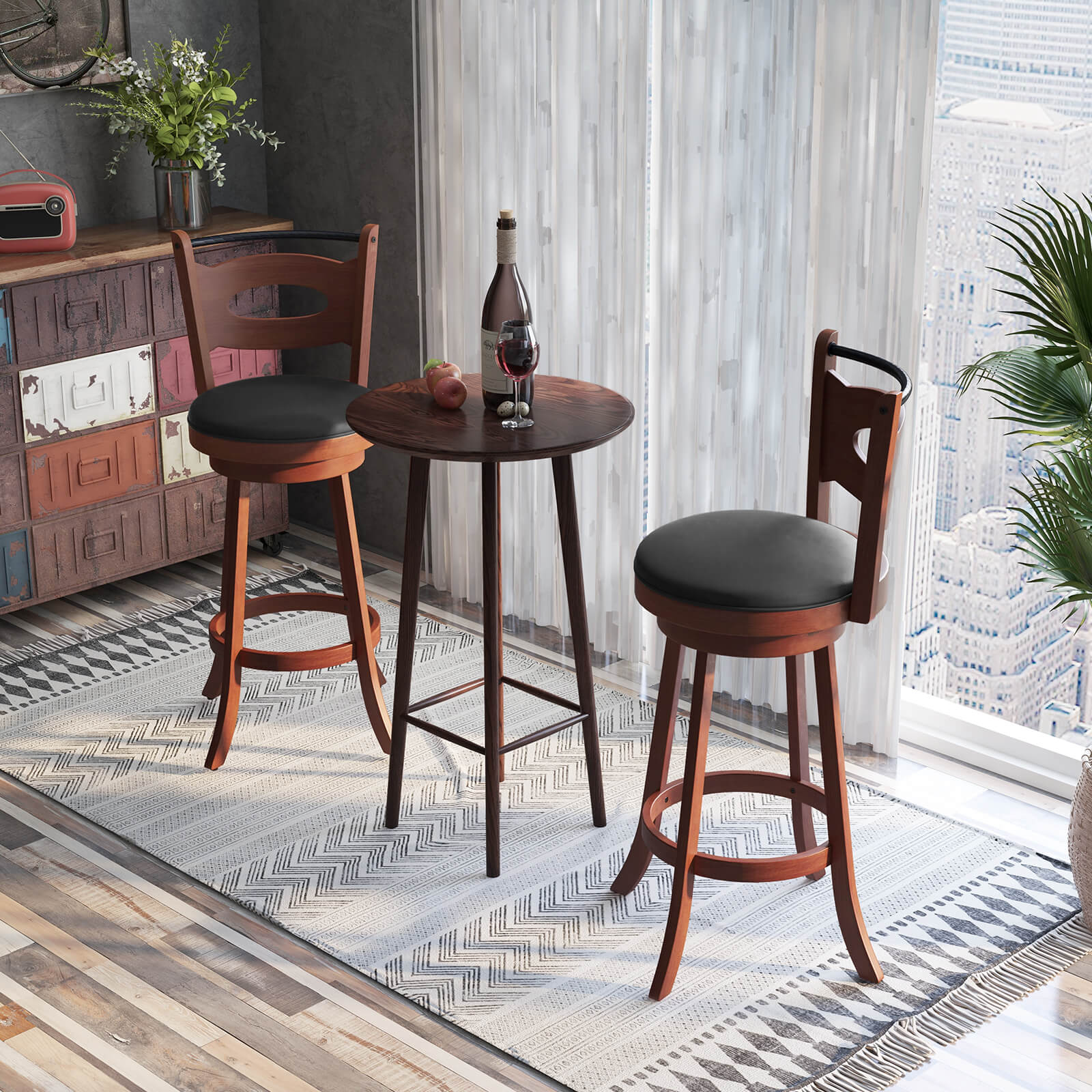 2 Pieces 24/29 inch Swivel Bar Stools with Curved Backrest and Seat Cushions-29 inches Bar Stools   at Gallery Canada