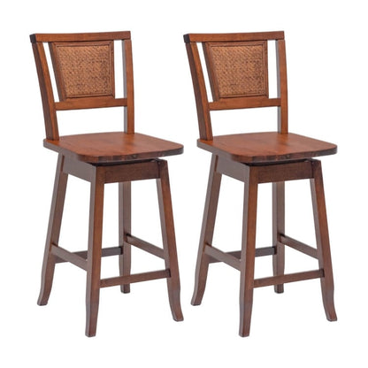 2 Pieces 24.5 Inch Bar Stools with Rattan Back and Swivel Seat, Brown Bar Stools   at Gallery Canada