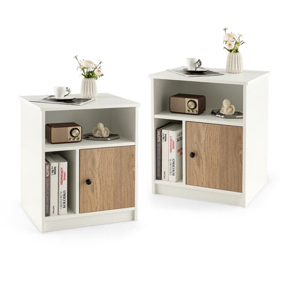 2 Pieces 25 Inch Tall Nightstands with Door and 2 Open Shelves, White Nightstands   at Gallery Canada