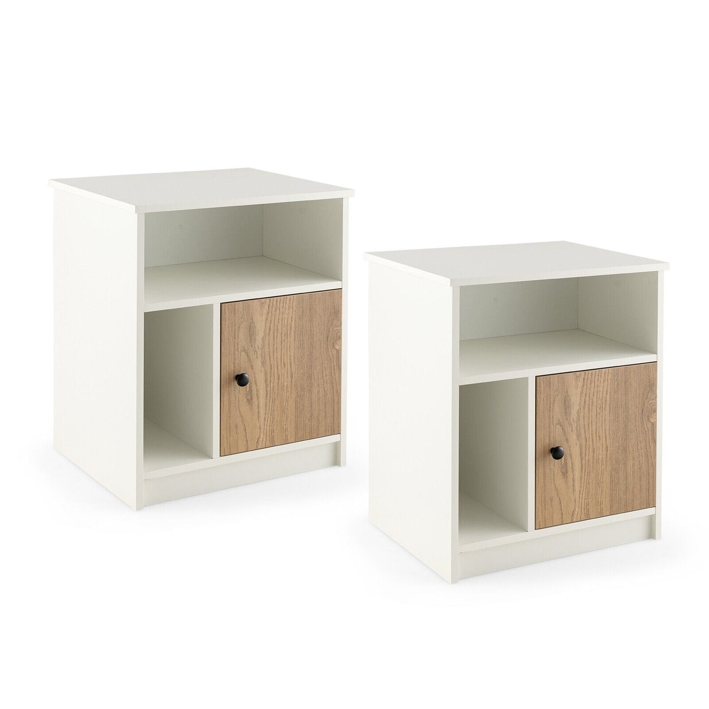 2 Pieces 25 Inch Tall Nightstands with Door and 2 Open Shelves, White Nightstands   at Gallery Canada