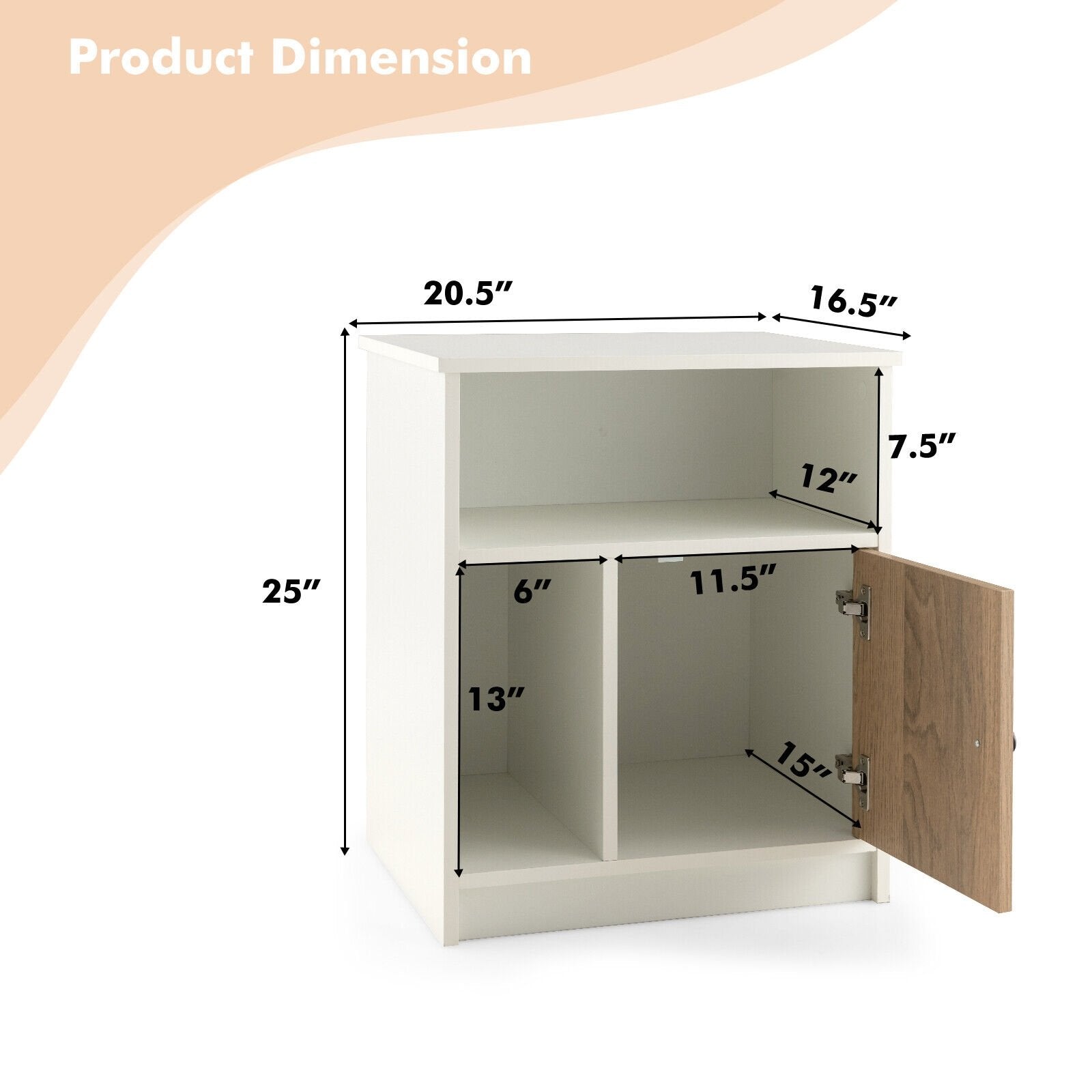 2 Pieces 25 Inch Tall Nightstands with Door and 2 Open Shelves, White Nightstands   at Gallery Canada