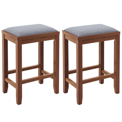 2 Pieces 25 Inch Upholstered Bar Stool Set with Solid Rubber Wood Frame and Footrest, Brown Bar Stools   at Gallery Canada