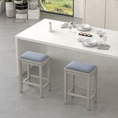 2 Pieces 25 Inch Upholstered Bar Stool Set with Solid Rubber Wood Frame and Footrest, White Bar Stools   at Gallery Canada