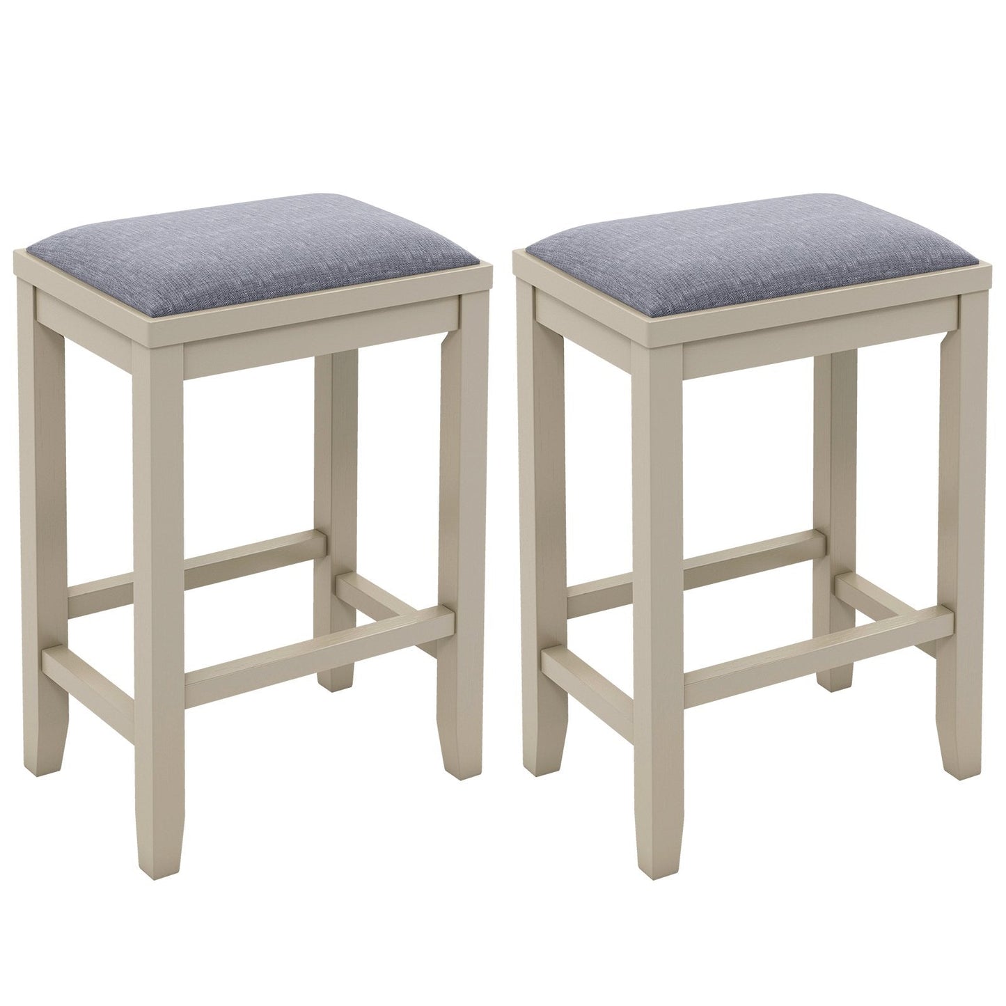 2 Pieces 25 Inch Upholstered Bar Stool Set with Solid Rubber Wood Frame and Footrest, White Bar Stools   at Gallery Canada