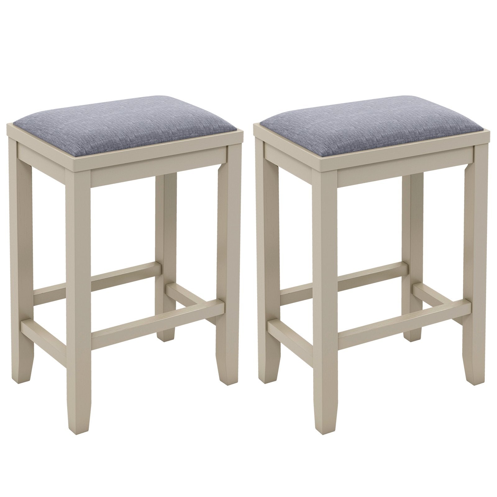 2 Pieces 25 Inch Upholstered Bar Stool Set with Solid Rubber Wood Frame and Footrest, White Bar Stools   at Gallery Canada