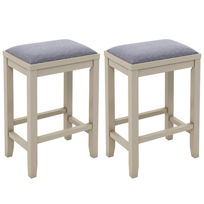 2 Pieces 25 Inch Upholstered Bar Stool Set with Solid Rubber Wood Frame and Footrest, White Bar Stools   at Gallery Canada