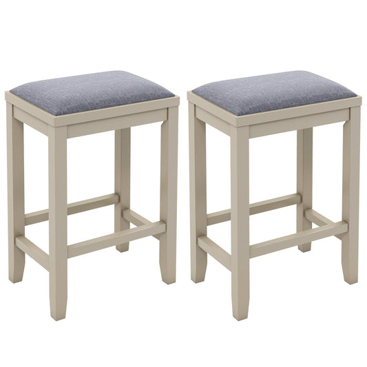 2 Pieces 25 Inch Upholstered Bar Stool Set with Solid Rubber Wood Frame and Footrest, White Bar Stools   at Gallery Canada