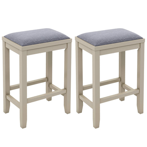 2 Pieces 25 Inch Upholstered Bar Stool Set with Solid Rubber Wood Frame and Footrest, White