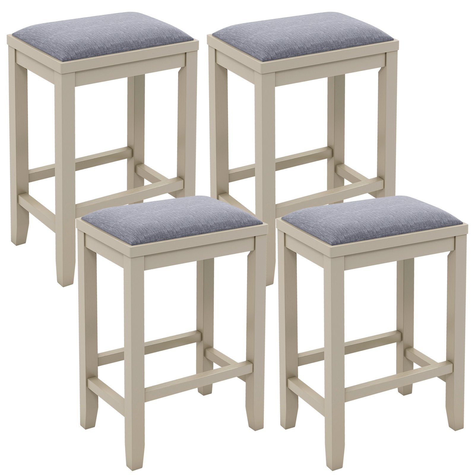 2 Pieces 25 Inch Upholstered Bar Stool Set with Solid Rubber Wood Frame and Footrest, White Bar Stools   at Gallery Canada