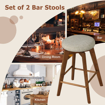 2 Pieces 26 Inch Backless Swivel Barstools with Linen Fabric Seat, Beige Bar Stools   at Gallery Canada