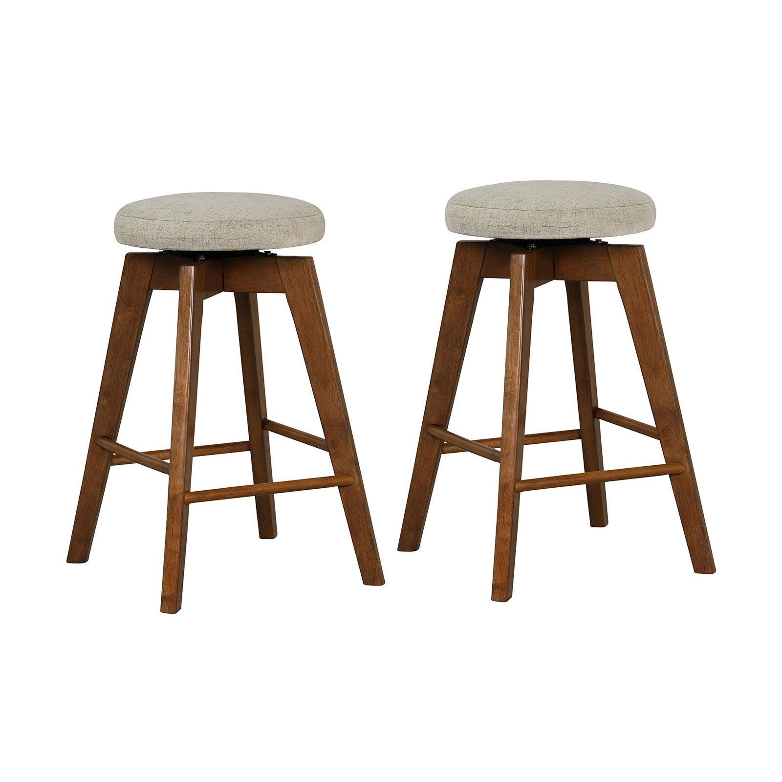 2 Pieces 26 Inch Backless Swivel Barstools with Linen Fabric Seat, Beige Bar Stools   at Gallery Canada