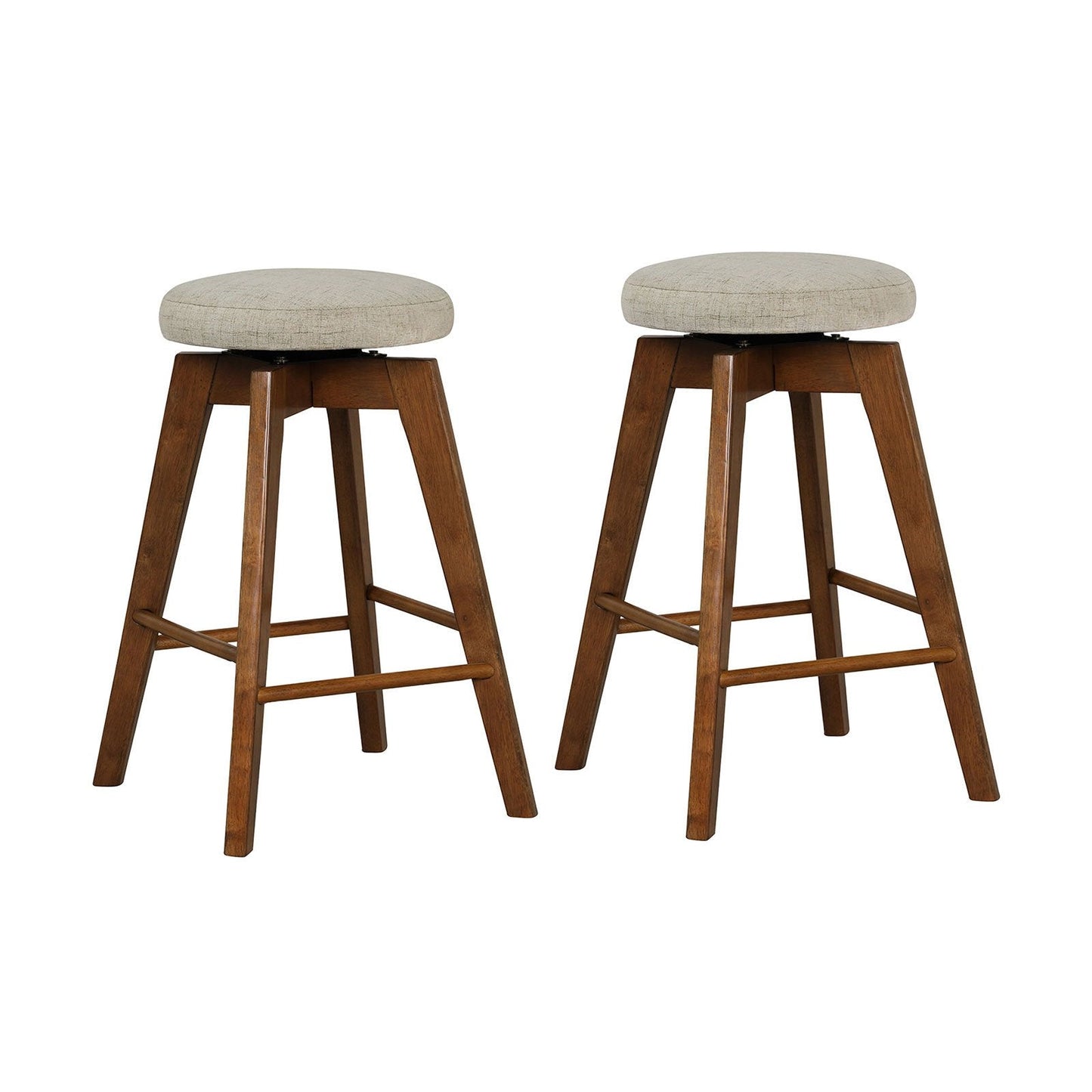 2 Pieces 26 Inch Backless Swivel Barstools with Linen Fabric Seat, Beige Bar Stools   at Gallery Canada