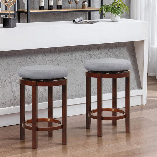 2 Pieces 26 Inch Counter Height Swivel Stool Set with Padded Cushion, Gray Bar Stools   at Gallery Canada