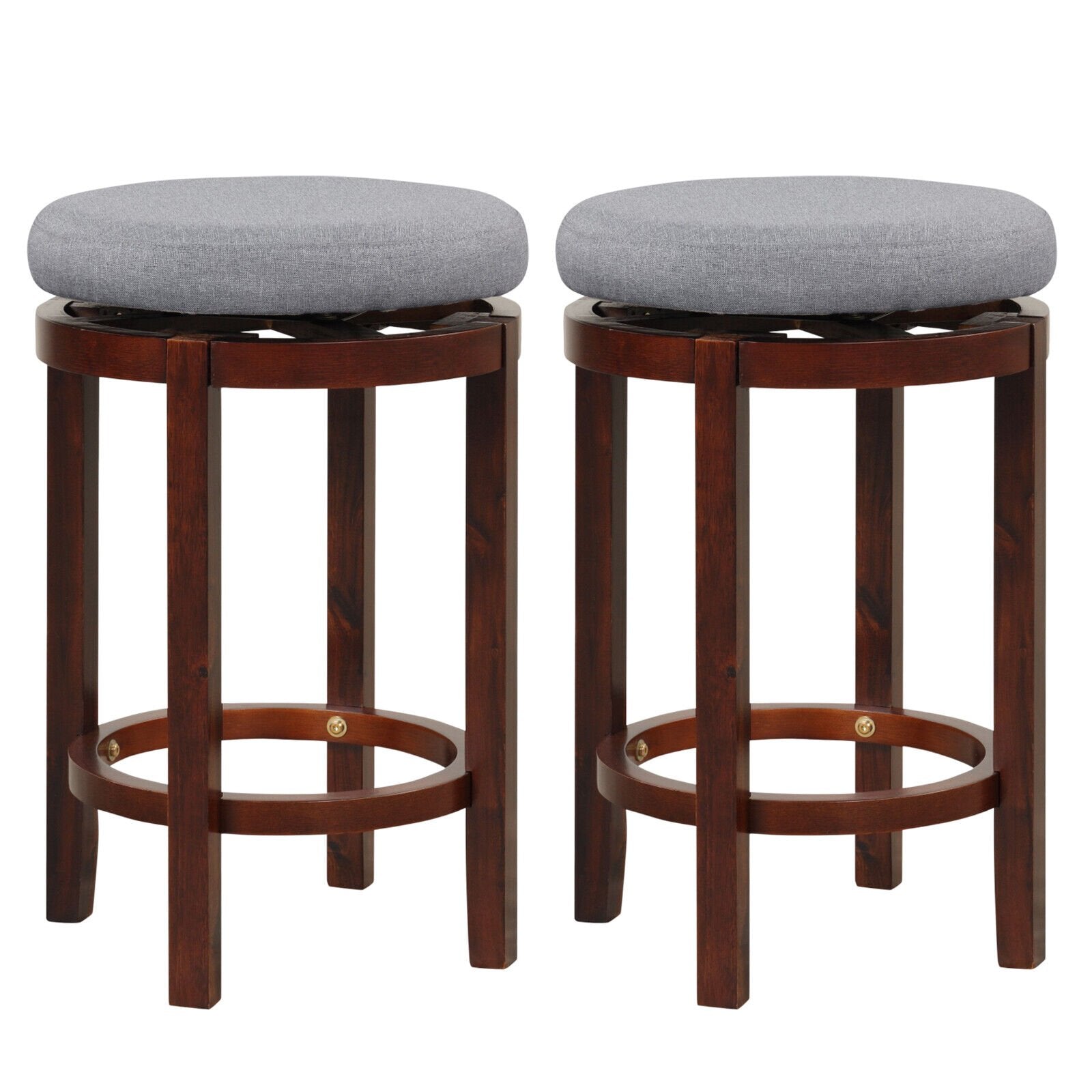 2 Pieces 26 Inch Counter Height Swivel Stool Set with Padded Cushion, Gray Bar Stools   at Gallery Canada