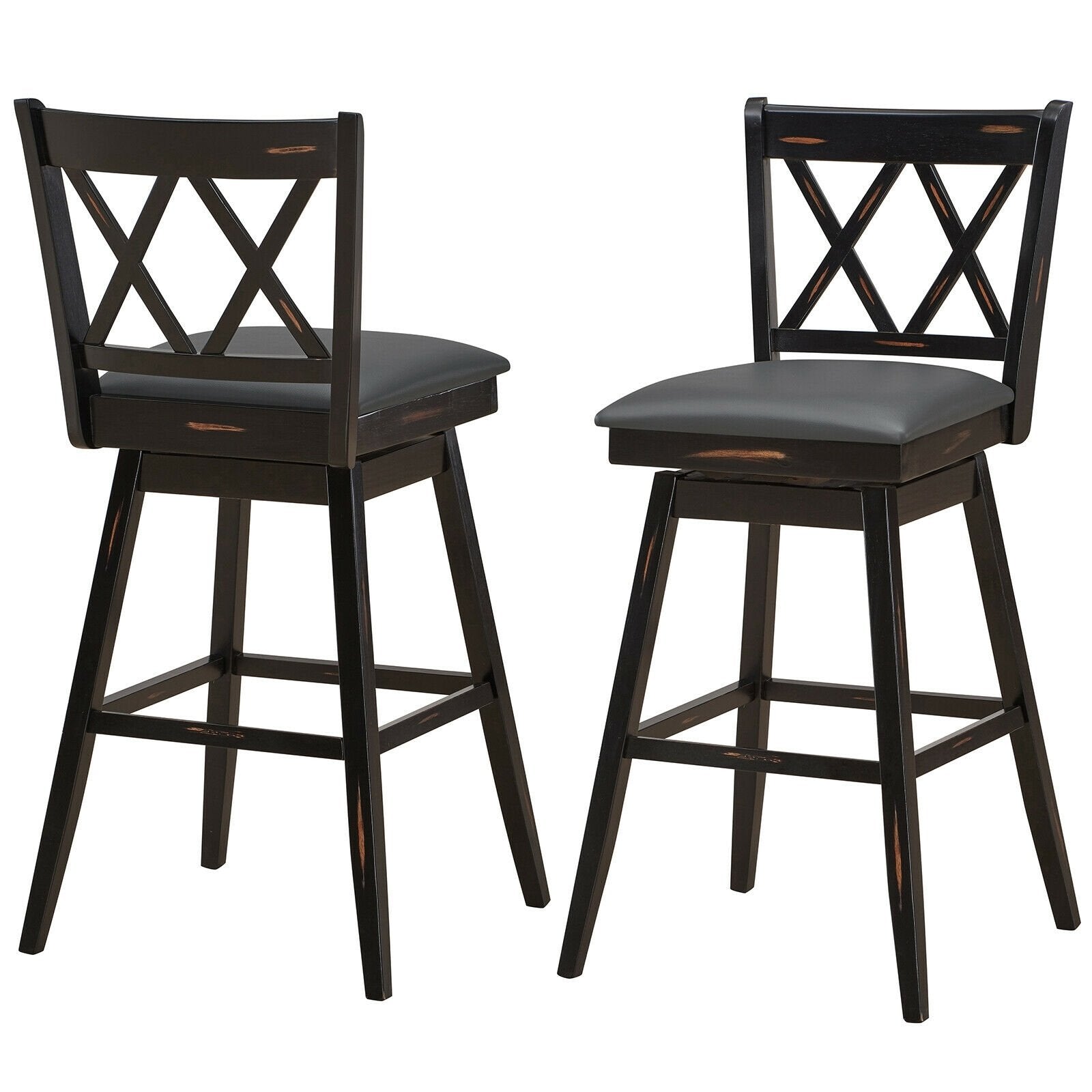 2 Pieces 29 Inch Swivel Counter Height Barstool Set with Rubber Wood Legs, Black Bar Stools   at Gallery Canada