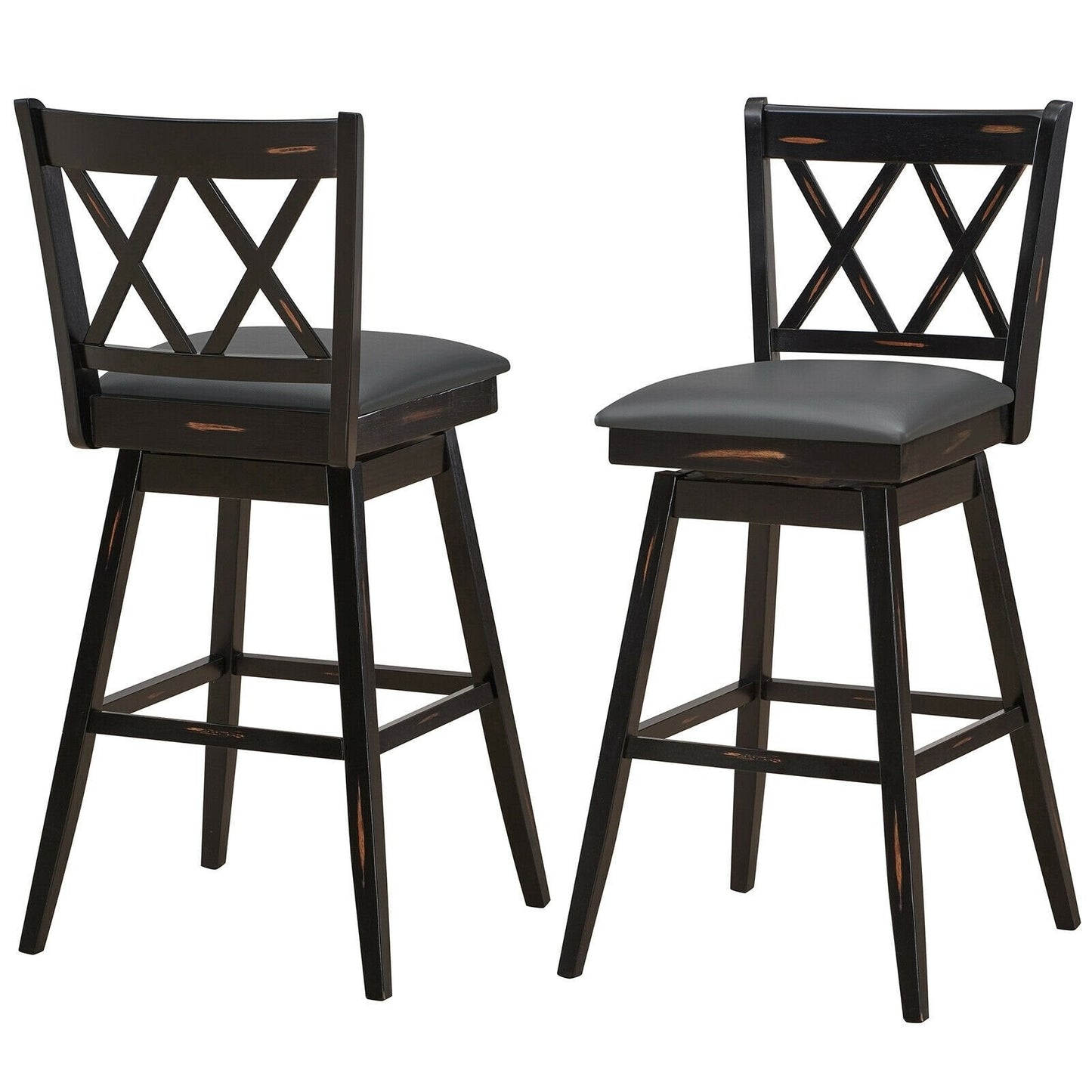 2 Pieces 29 Inch Swivel Counter Height Barstool Set with Rubber Wood Legs, Black Bar Stools   at Gallery Canada