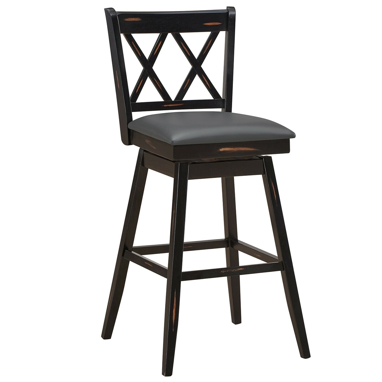 2 Pieces 29 Inch Swivel Counter Height Barstool Set with Rubber Wood Legs, Black Bar Stools   at Gallery Canada