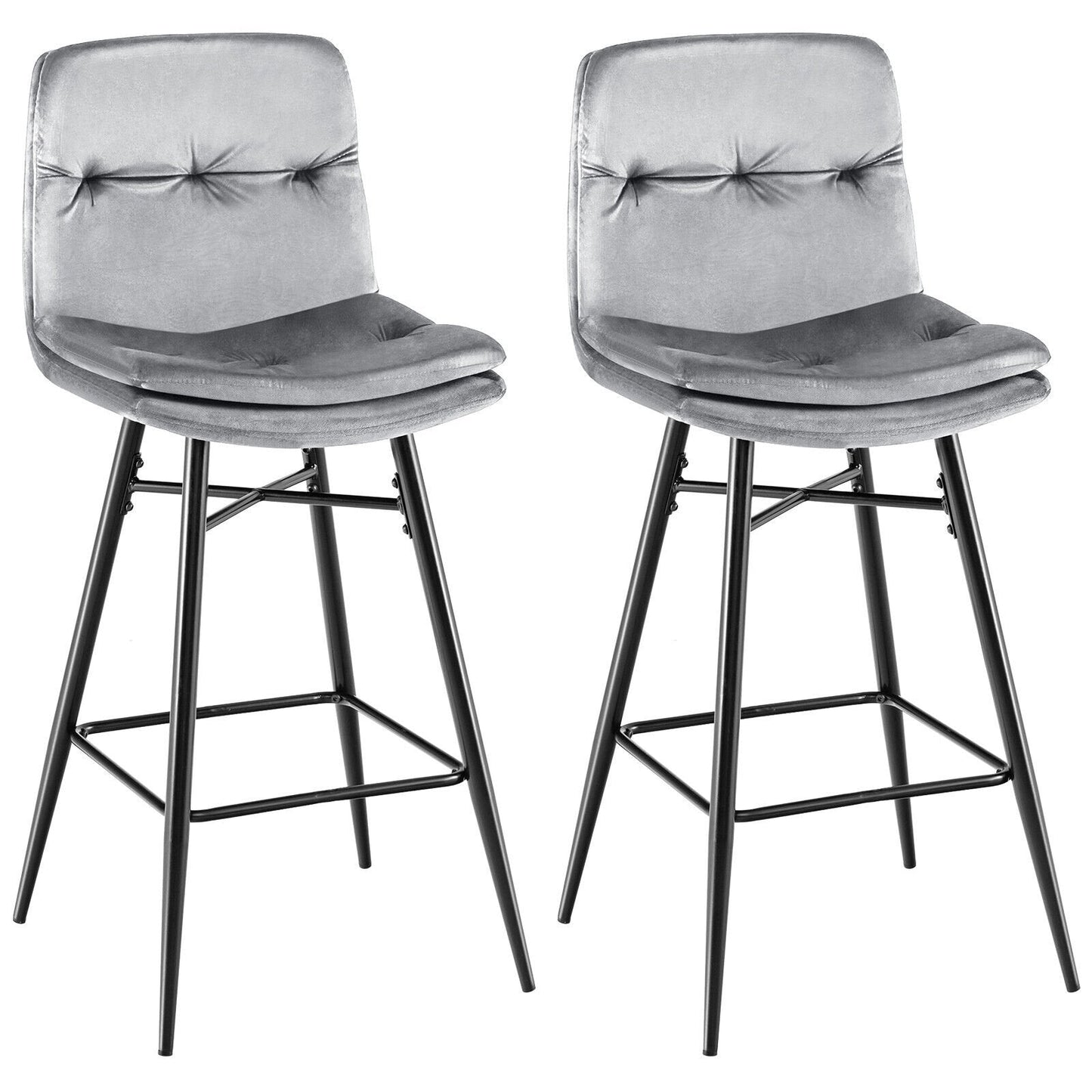 2 Pieces 29 Inch Velvet Bar Stools Set with Tufted Back and Footrests, Gray Bar Stools   at Gallery Canada