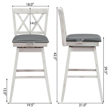 2 Pieces 29 Inches Swivel Counter Height Barstool Set with Rubber Wood Legs, White Bar Stools   at Gallery Canada