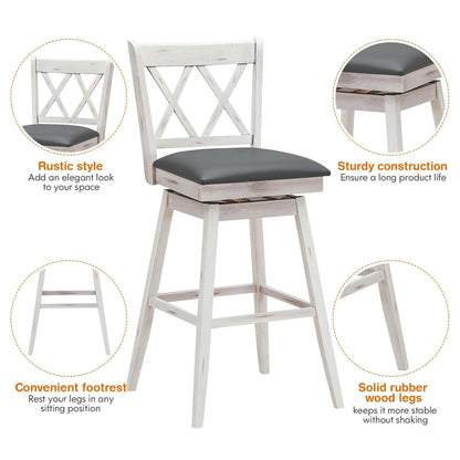 2 Pieces 29 Inches Swivel Counter Height Barstool Set with Rubber Wood Legs, White Bar Stools   at Gallery Canada