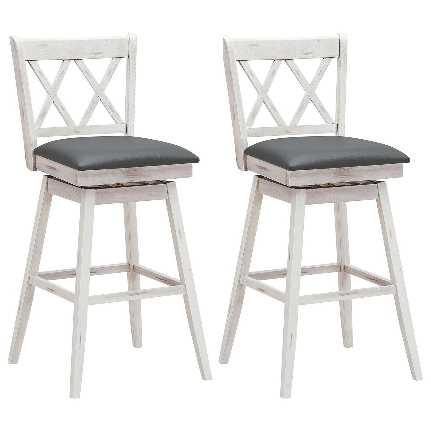 2 Pieces 29 Inches Swivel Counter Height Barstool Set with Rubber Wood Legs, White Bar Stools   at Gallery Canada