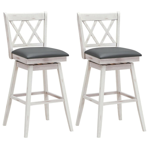 2 Pieces 29 Inches Swivel Counter Height Barstool Set with Rubber Wood Legs, White