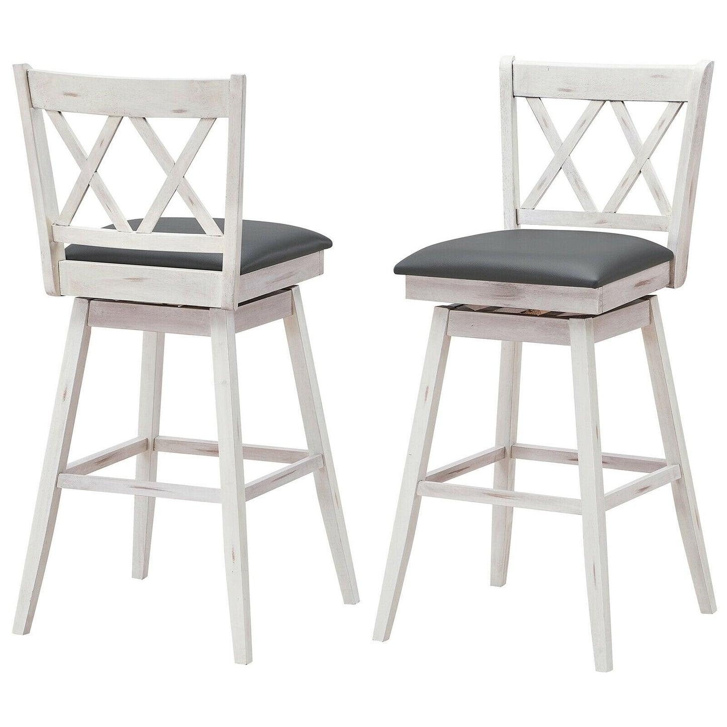 2 Pieces 29 Inches Swivel Counter Height Barstool Set with Rubber Wood Legs, White Bar Stools   at Gallery Canada