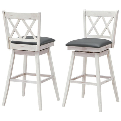 2 Pieces 29 Inches Swivel Counter Height Barstool Set with Rubber Wood Legs, White Bar Stools   at Gallery Canada